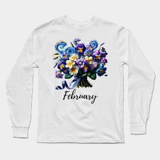 Violet Flower Shirt, February Birth Month, Vintage Watercolor Floral Tshirt, Mothers Day Gift, Boho Garden Tee, Cottagecore Flower TShirt Long Sleeve T-Shirt